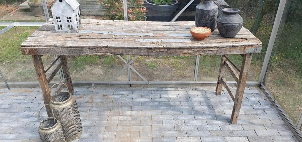 Robuuste inklapbare markttafel / werktafel van hout, Gebruikt, 50 tot 100 cm, 150 tot 200 cm, Rechthoekig