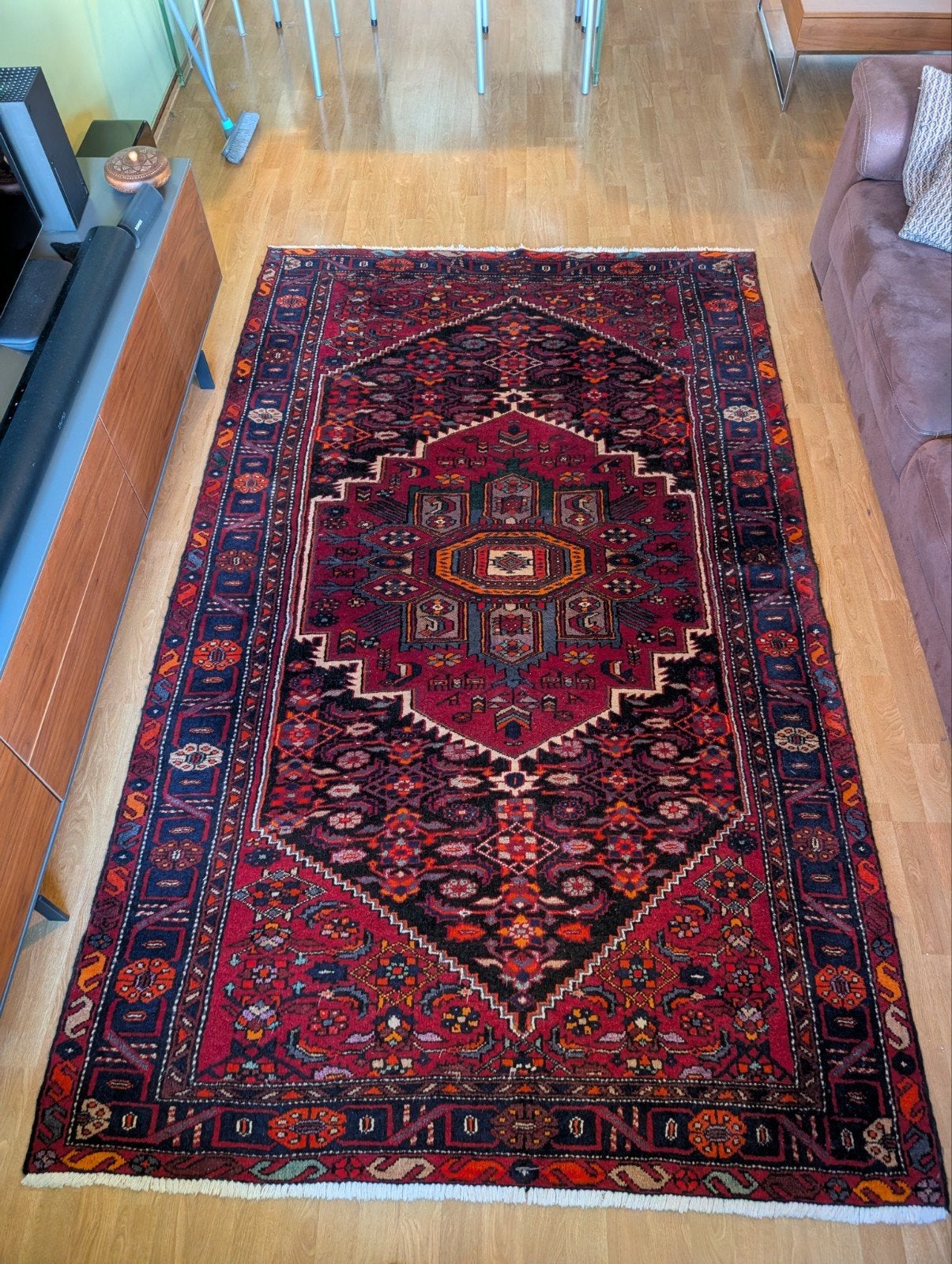Mooi rood Perzisch vloerkleed, Ophalen, Gebruikt, 200 cm of meer, 150 tot 200 cm