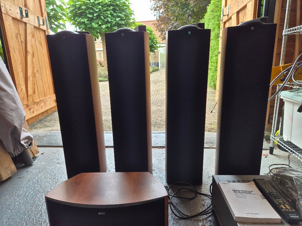 4 Kef Q5 speakers en KEF iQ60c center speaker, Sony DA1200ES, Audio, Tv en Foto, Ophalen, Gebruikt, 120 tot 150 watt, Afstandsbediening