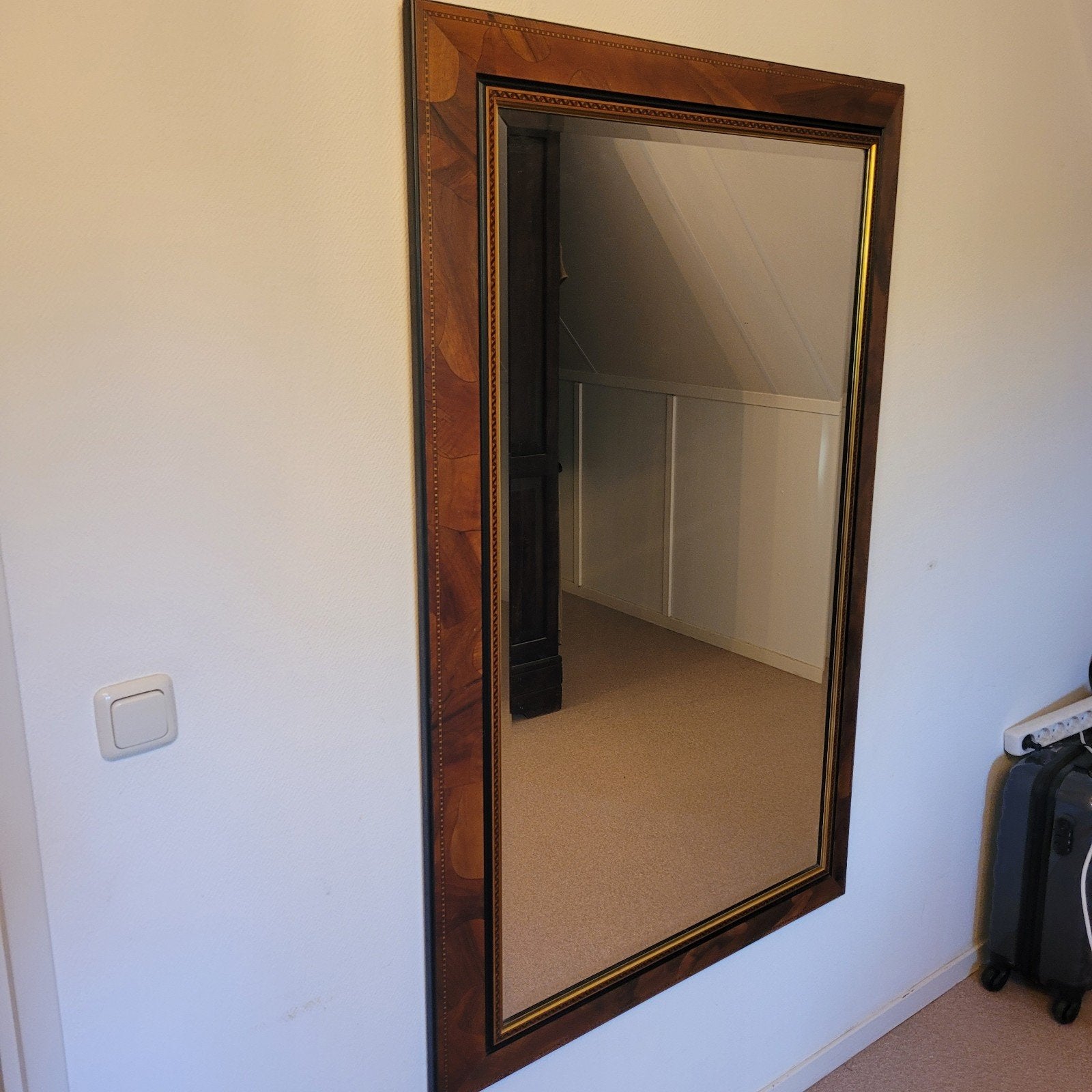Decoratieve spiegel met ingelegd houten frame 90x140cm, Ophalen