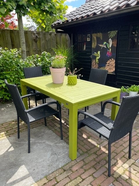 Zwarte Wicker Tuinstoelen - Stapelbaar 4 stuks, Tuin en Terras, Tuinstoelen, Ophalen of Verzenden, Zo goed als nieuw, Wicker, Stapelbaar