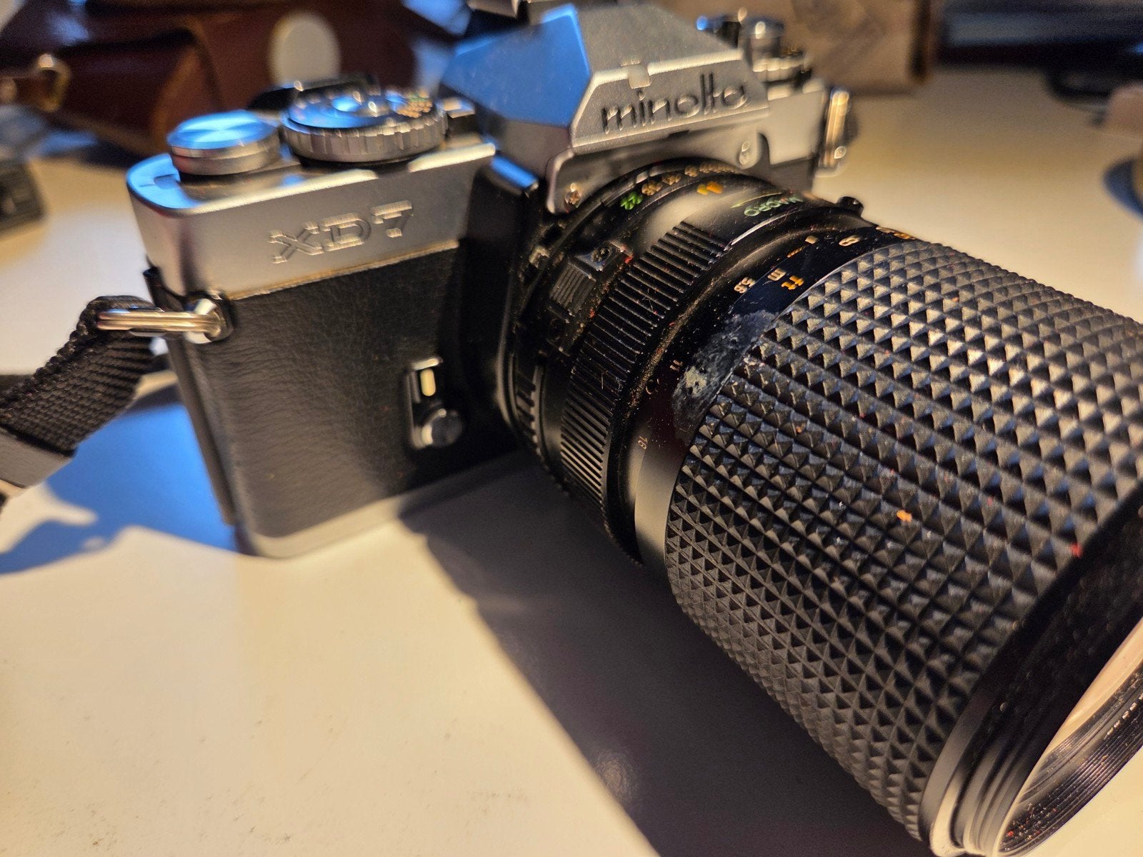 Minolta XD-7 Spiegelreflexcamera met MD Zoom 35-105mm lens, Ophalen of Verzenden, Gebruikt, Spiegelreflex, Minolta
