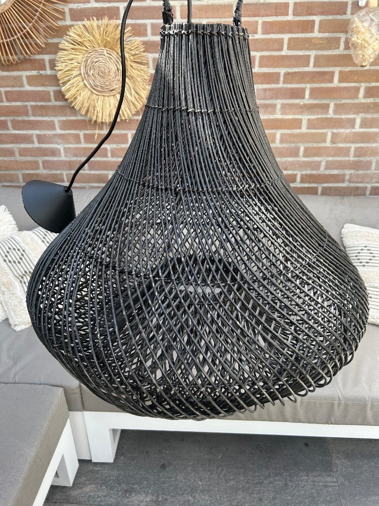 Hanglamp zwart loods 5, Huis en Inrichting, Lampen | Hanglampen, Ophalen, Overige materialen, Riet rotan, E27 (groot)