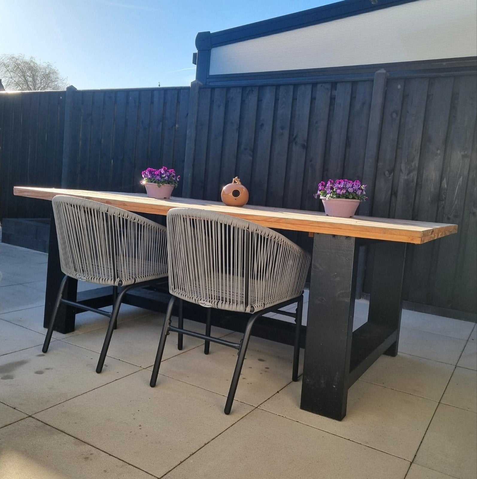 douglas tuintafel 1 jaar oud  met nieuwe stoelen., Ophalen, Rechthoekig, Hout