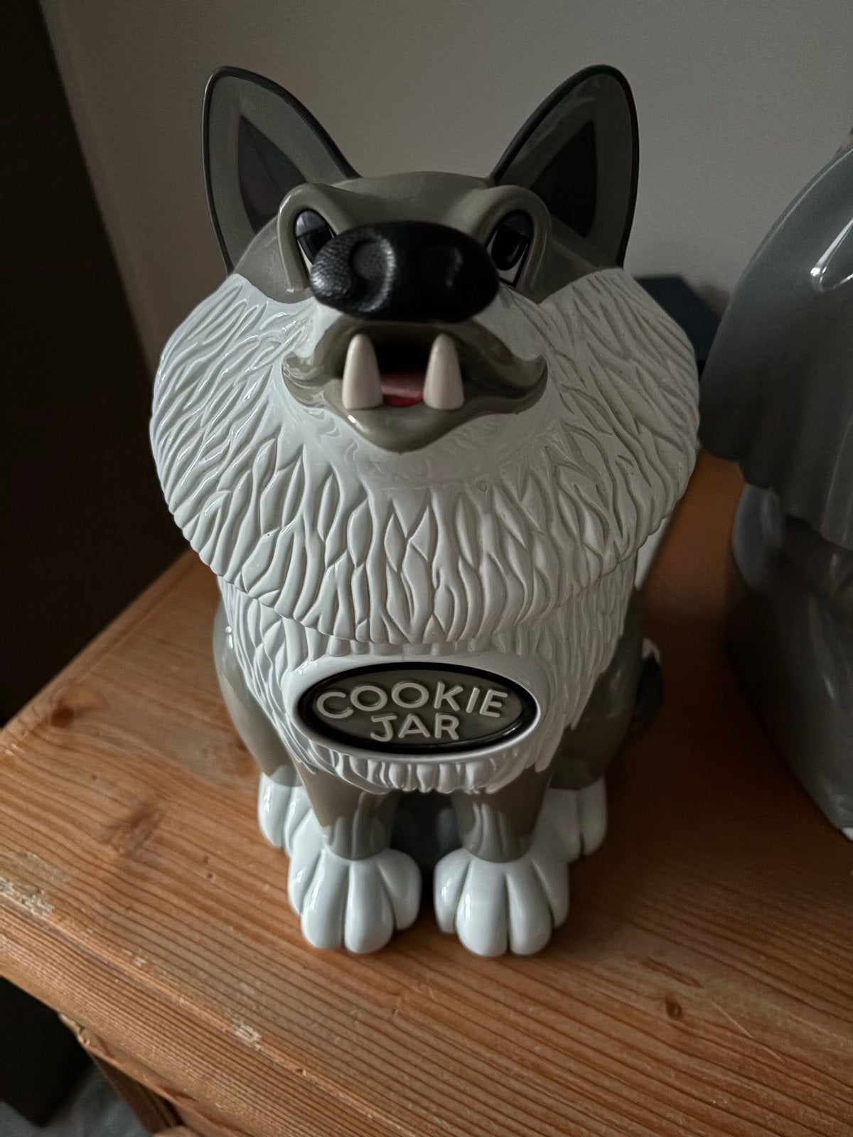 Grote wolf koekjespot - Cookie Jar, Ophalen, Gebruikt, Overige stijlen, Grijs