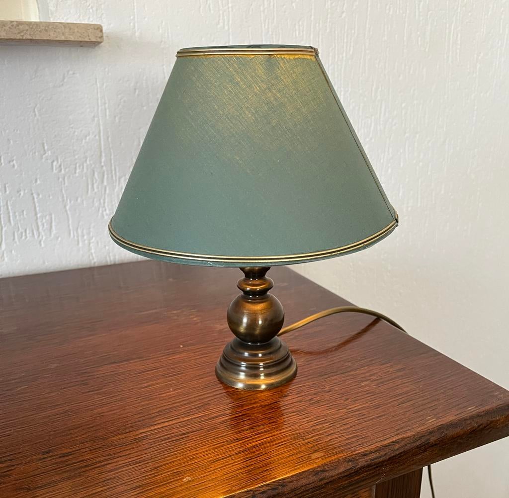 2 Schemerlampen met bronzen metalen voet, Ophalen of Verzenden, Gebruikt, Metaal, Minder dan 50 cm