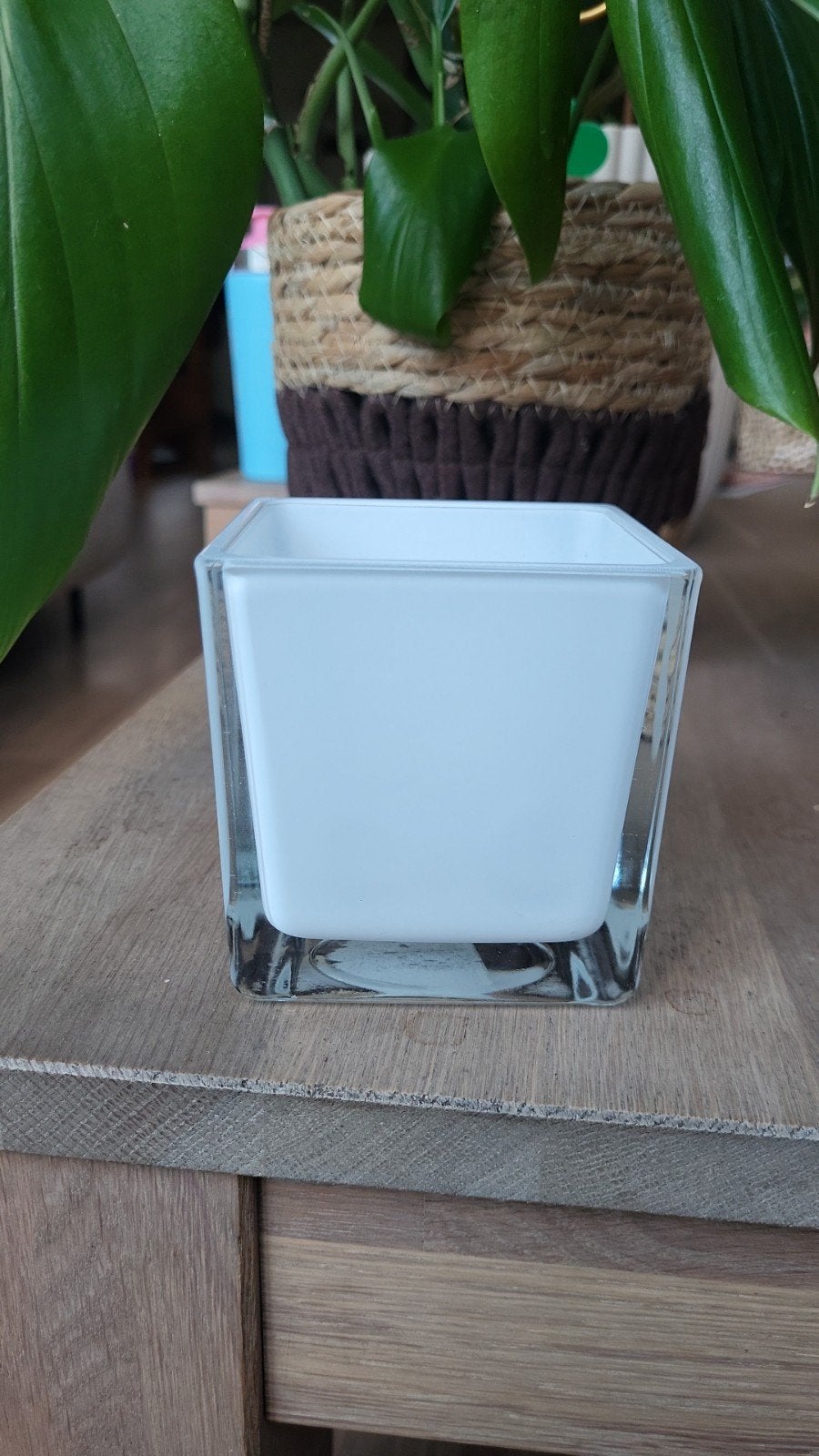 Transparant glazen potje voor waxinelichtjes of plantjes, Wit, Ophalen of Verzenden, Minder dan 50 cm, Glas