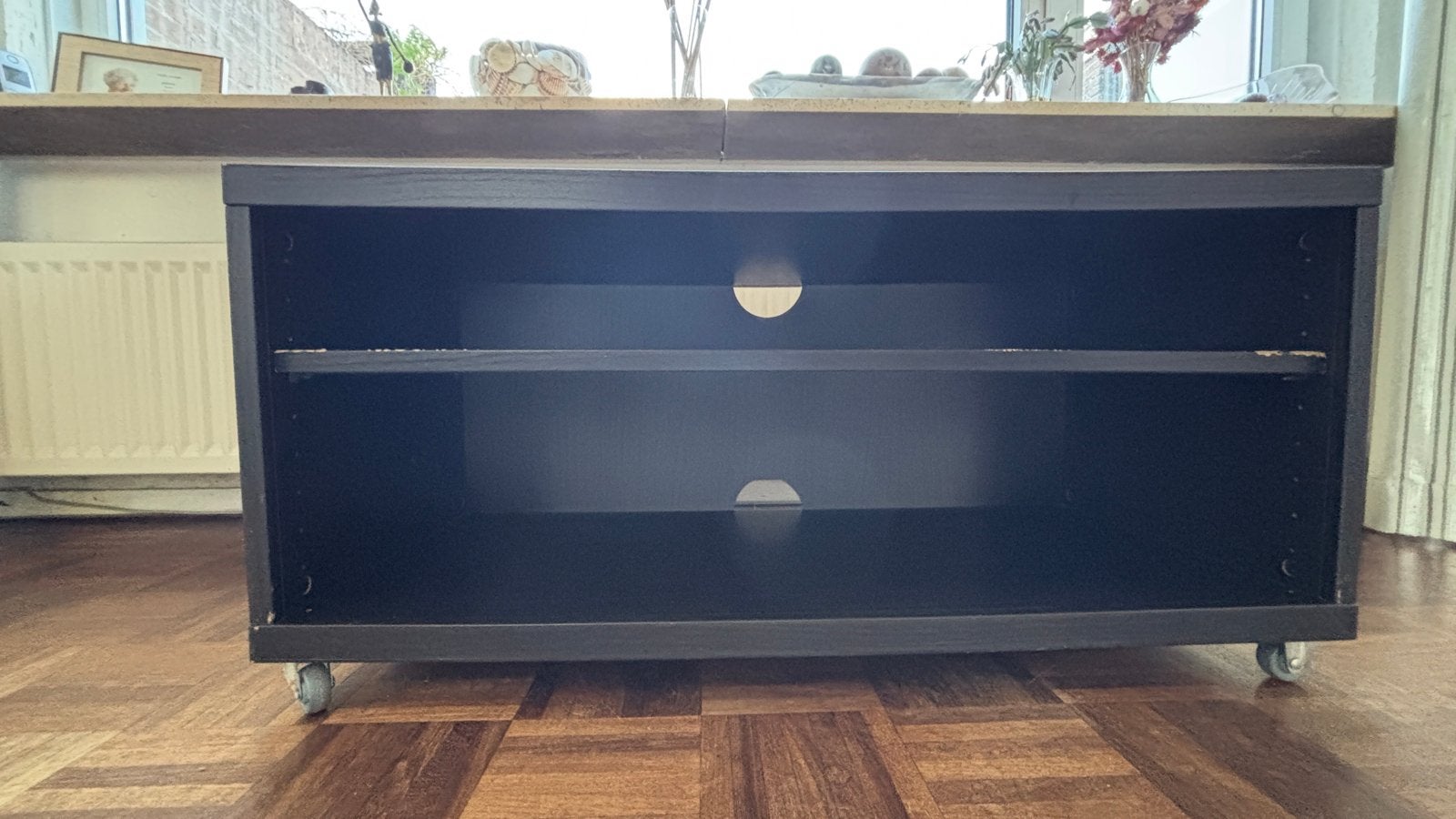 TV meubel met verstelbare plank en wieltjes, Ophalen, Gebruikt, 50 tot 100 cm, Minder dan 100 cm