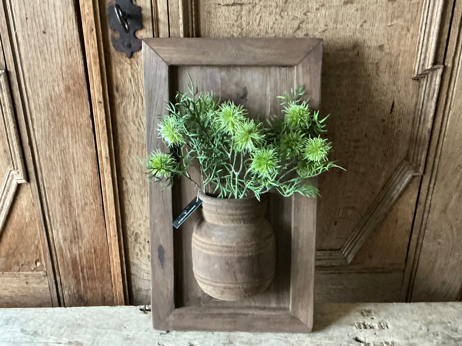 NIEUW teak houten vaas op paneel schilderij, Ophalen of Verzenden, Nieuw
