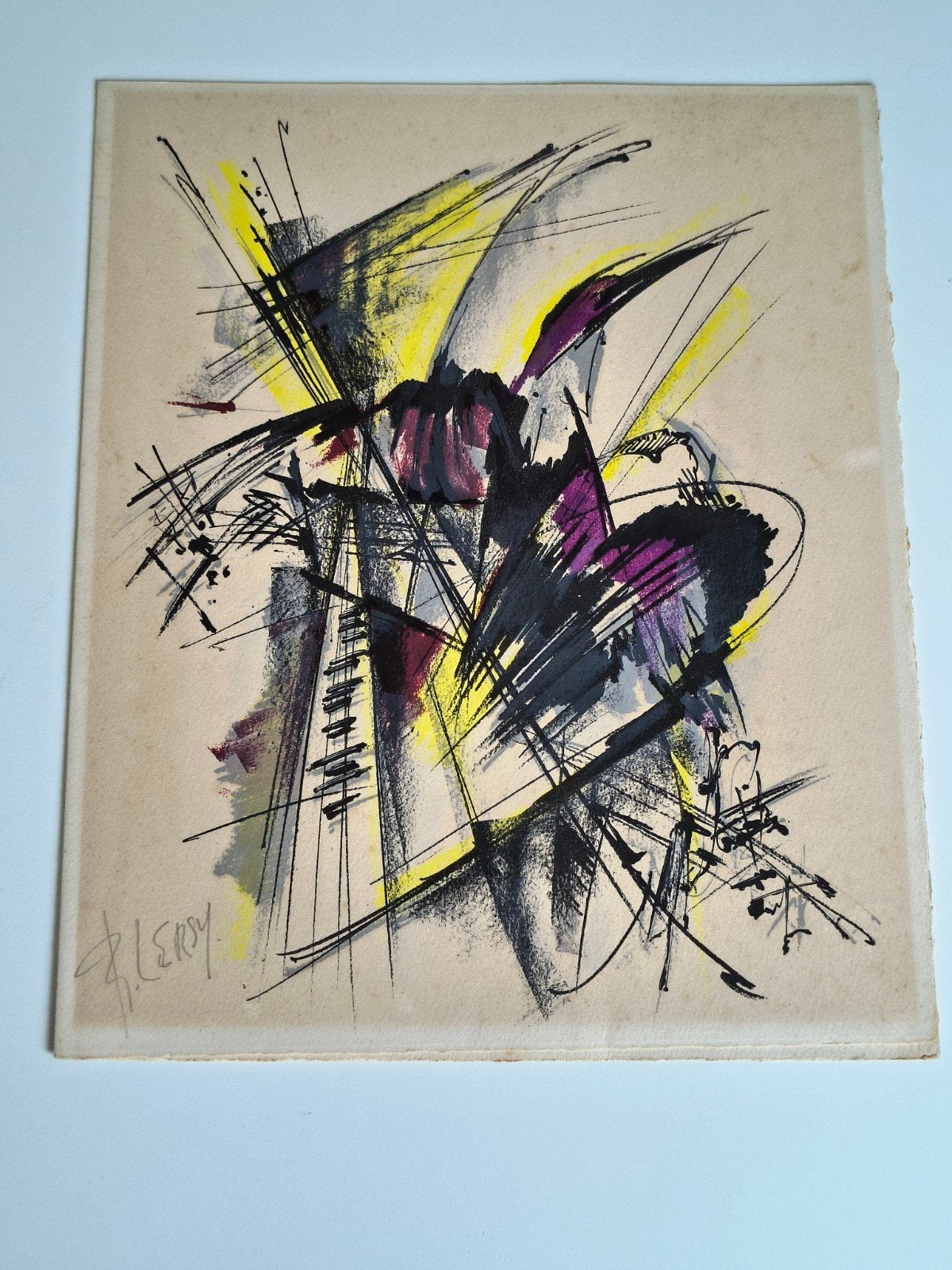 Abstracte litho/tekening van Roger Lersy, gesigneerd, Antiek en Kunst, Gesigneerd, Ophalen, Abstract, Lithografie