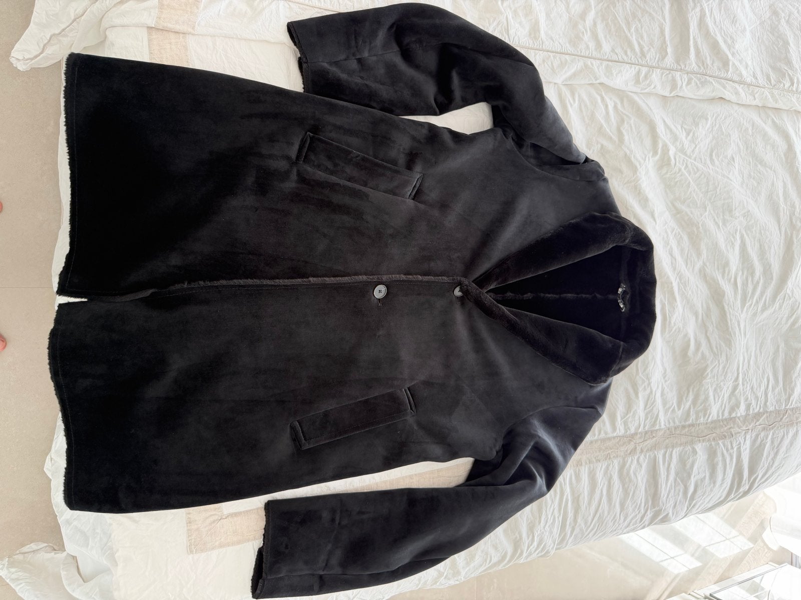 Zara Omkeerbare Faux Suède Mantel met Imitatiebont, Ophalen of Verzenden, Zo goed als nieuw, Maat 42/44 (L), Zwart