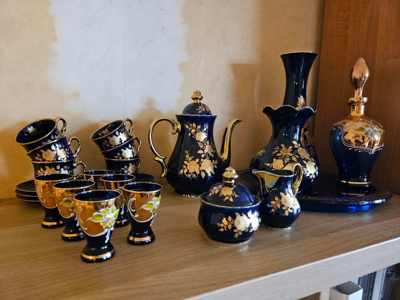 Vintage Echt Kobalt Porseleinen Koffie-/Theeservies, Ophalen of Verzenden