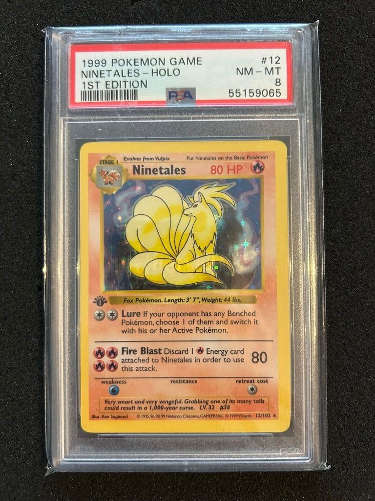 12/102 base ninetales 1st psa 8, Ophalen of Verzenden, Zo goed als nieuw