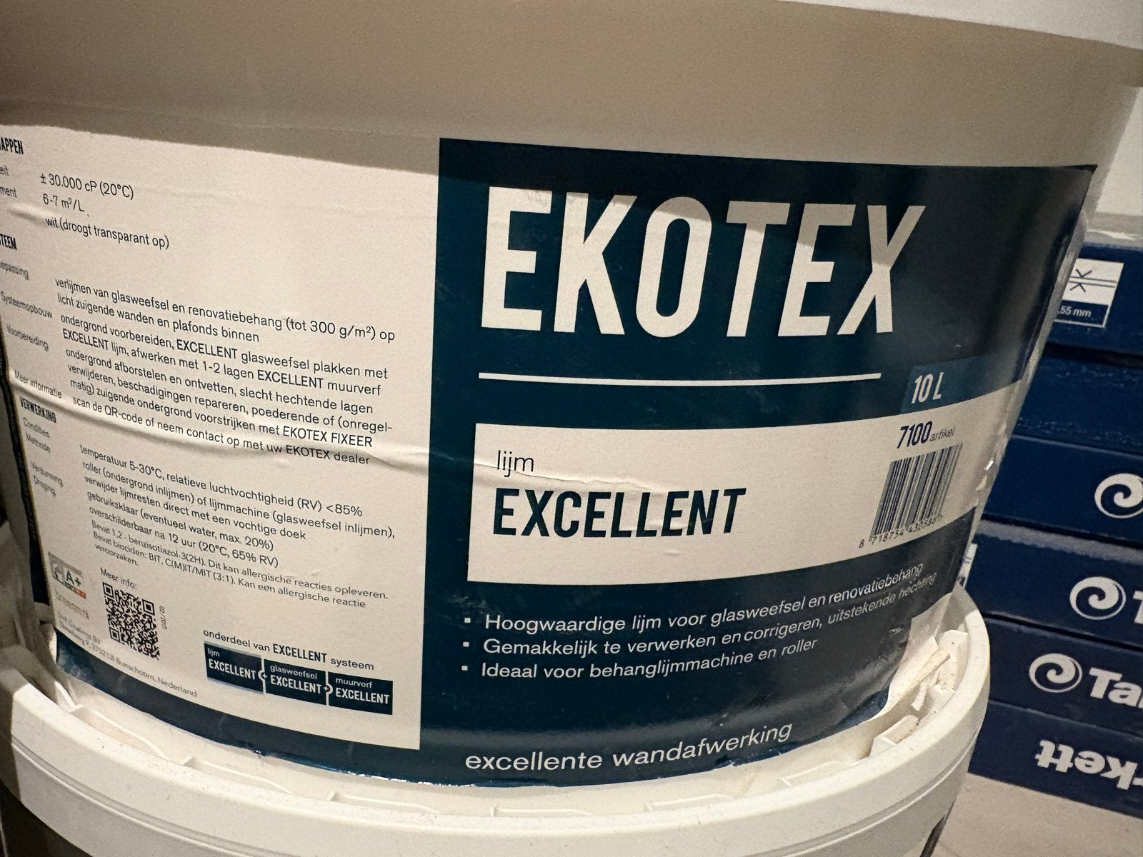 Ekotex Excellent Glasweefsellijm 10L, Ophalen, 5 tot 10 liter, Wit, Nieuw