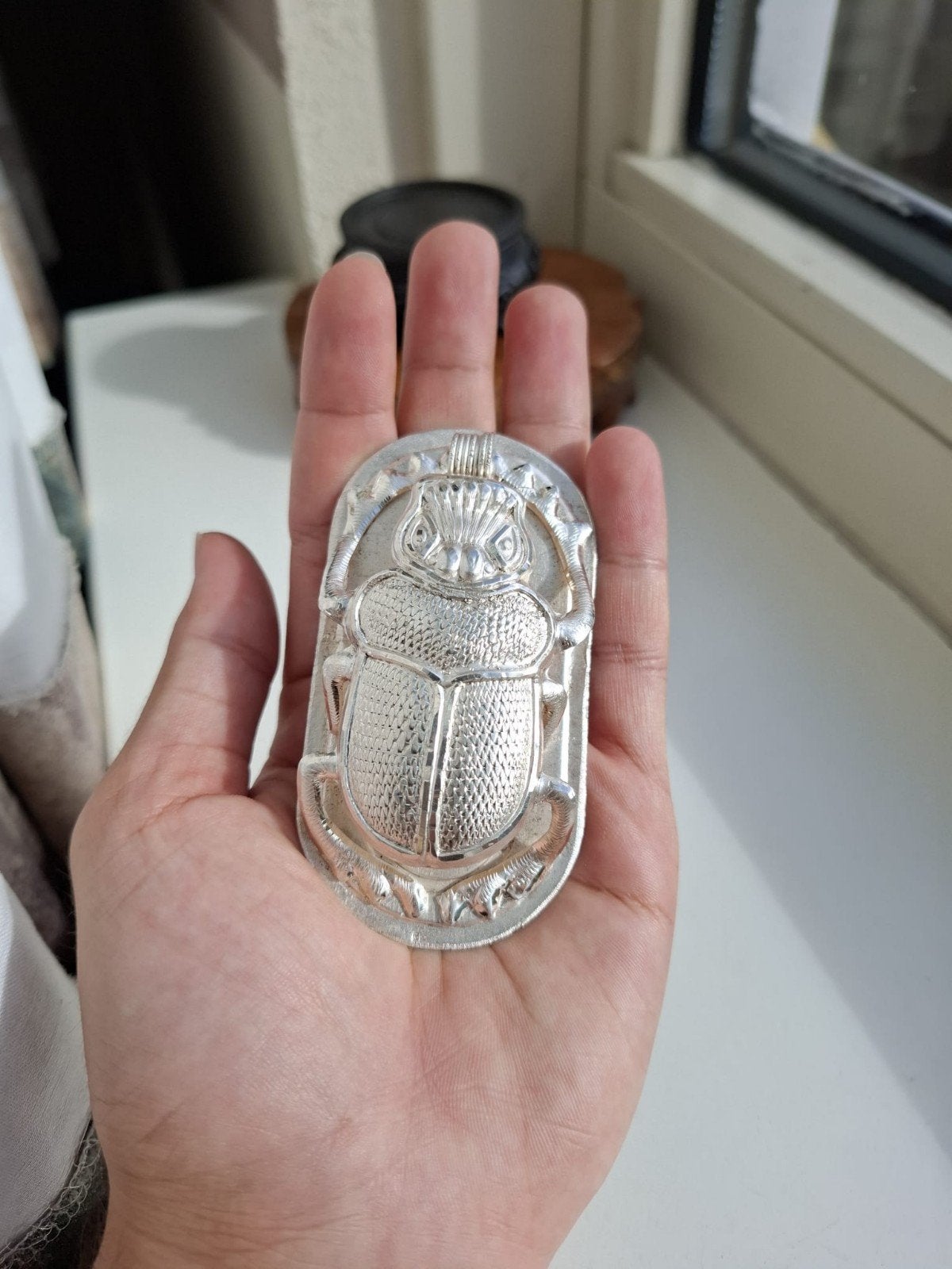 zeer grote zilveren scarabee hanger, Ophalen of Verzenden, Zilver