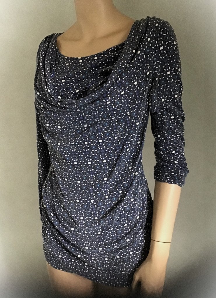 Vintage shirt met watervalkraag, Maat 38/40 (M), Blauw, Ophalen of Verzenden, Lange mouw