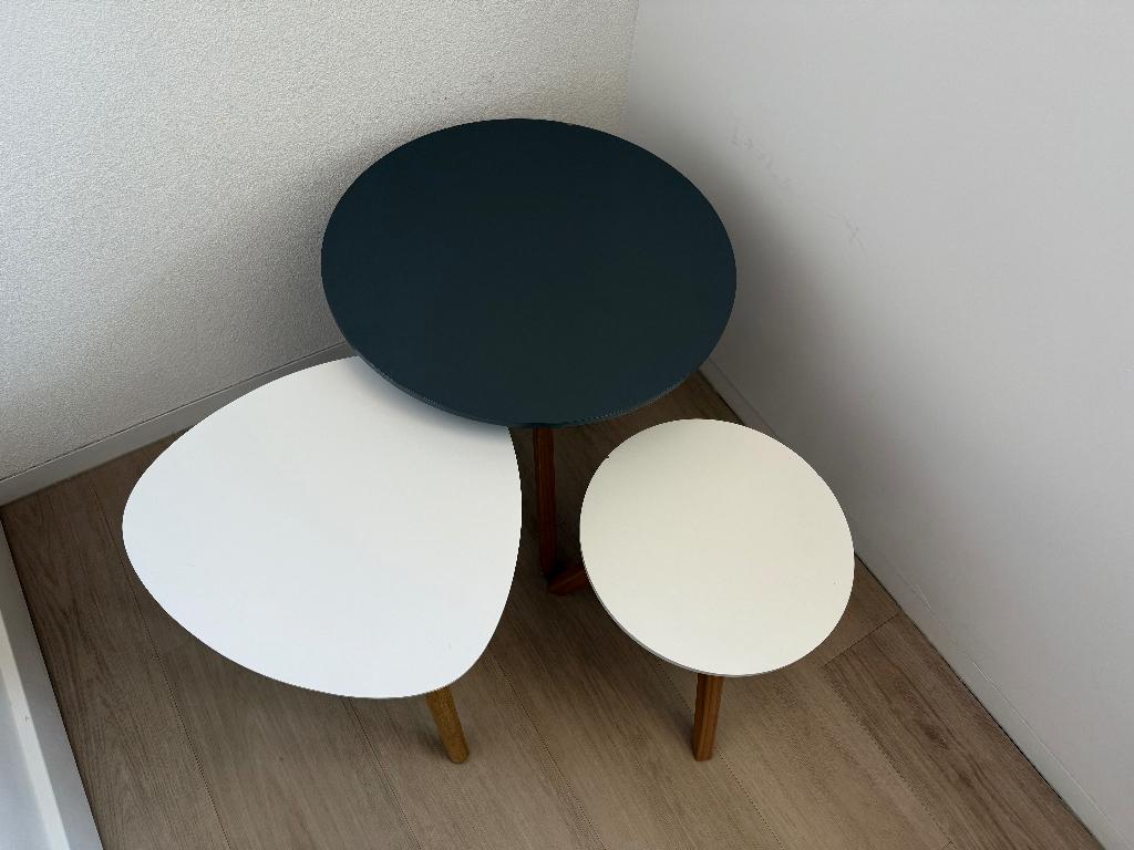 3 leuke Jysk bijzet tafels, Minder dan 55 cm, Gebruikt, Rond, Modern