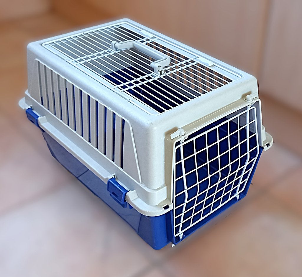 Blauw-creme transportbox -reismand -open top- 48x32,5x29 cm, Ophalen of Verzenden