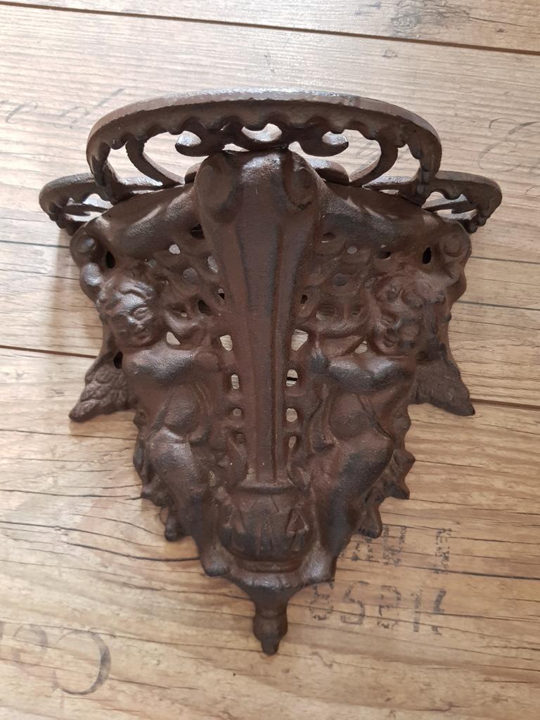 Gietijzeren wandhanger engel met plateau, Ophalen of Verzenden