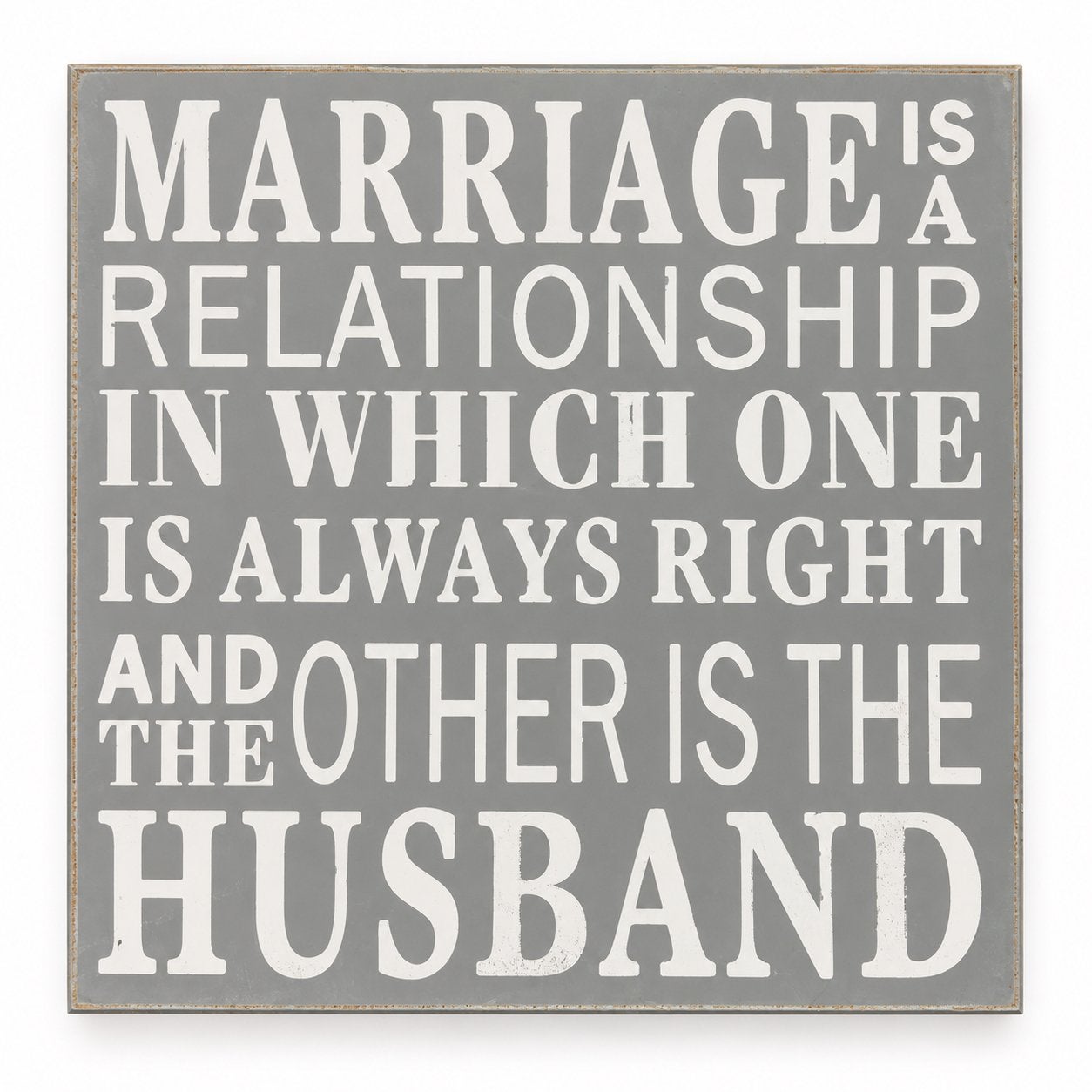 Grappig tekstbord 'Marriage' - Landelijke woondecoratie, Gebruikt, Ophalen of Verzenden, Grijs, Vintage