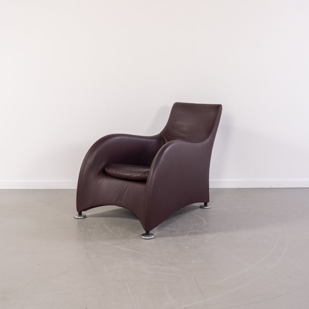 Montis Loge Fauteuil + Voetenbank Aubergine Leder, Niet ingevuld, Zo goed als nieuw, Niet ingevuld, Niet ingevuld
