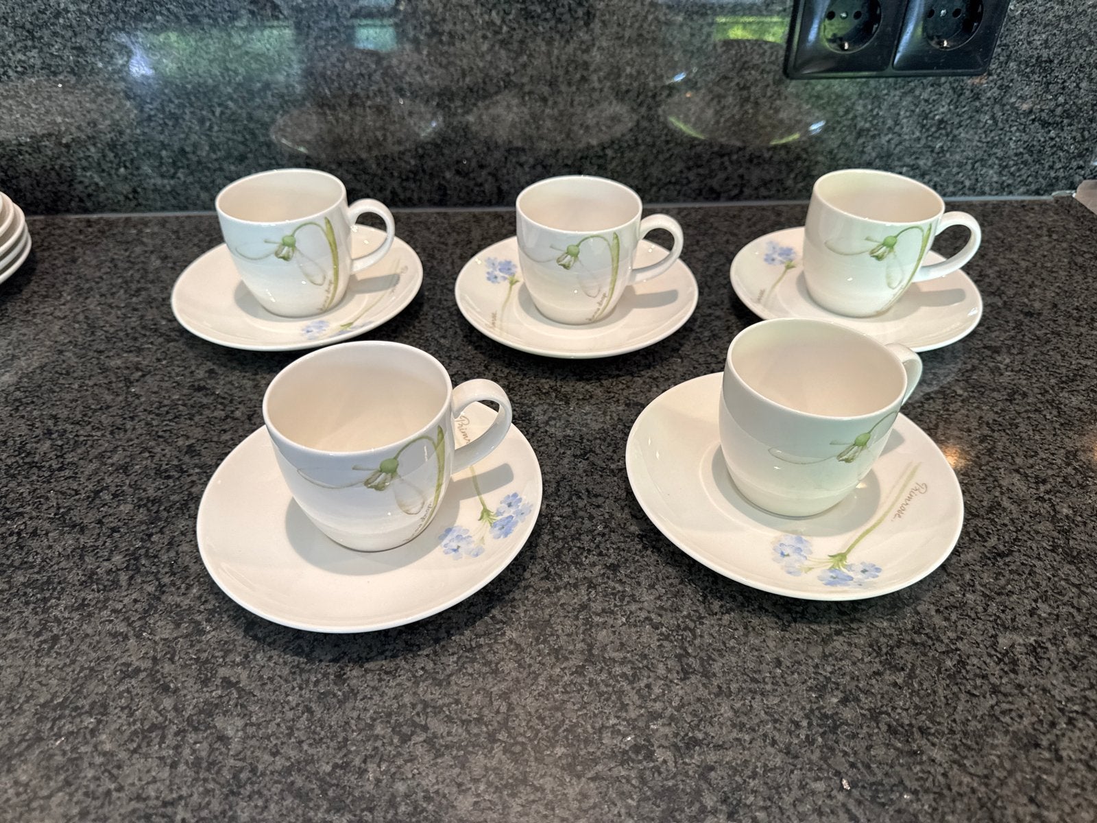 Set van 6 Royal Fine China Flowery kopjes en schotels, Huis en Inrichting, Gebruikt, Overige merken, Ophalen of Verzenden, Overige stijlen