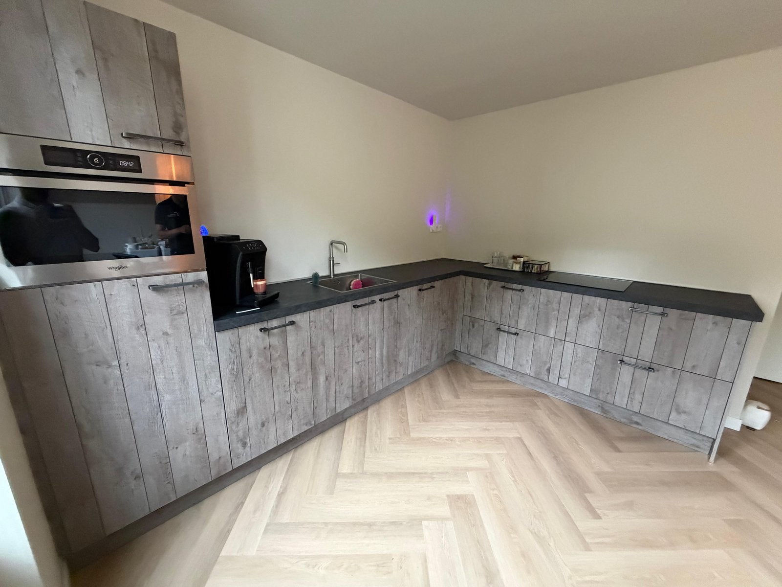 Aanrechtblad met spoelbak en kookplaat, Huis en Inrichting, Ophalen, Gebruikt, Zwart, Hoekkeuken