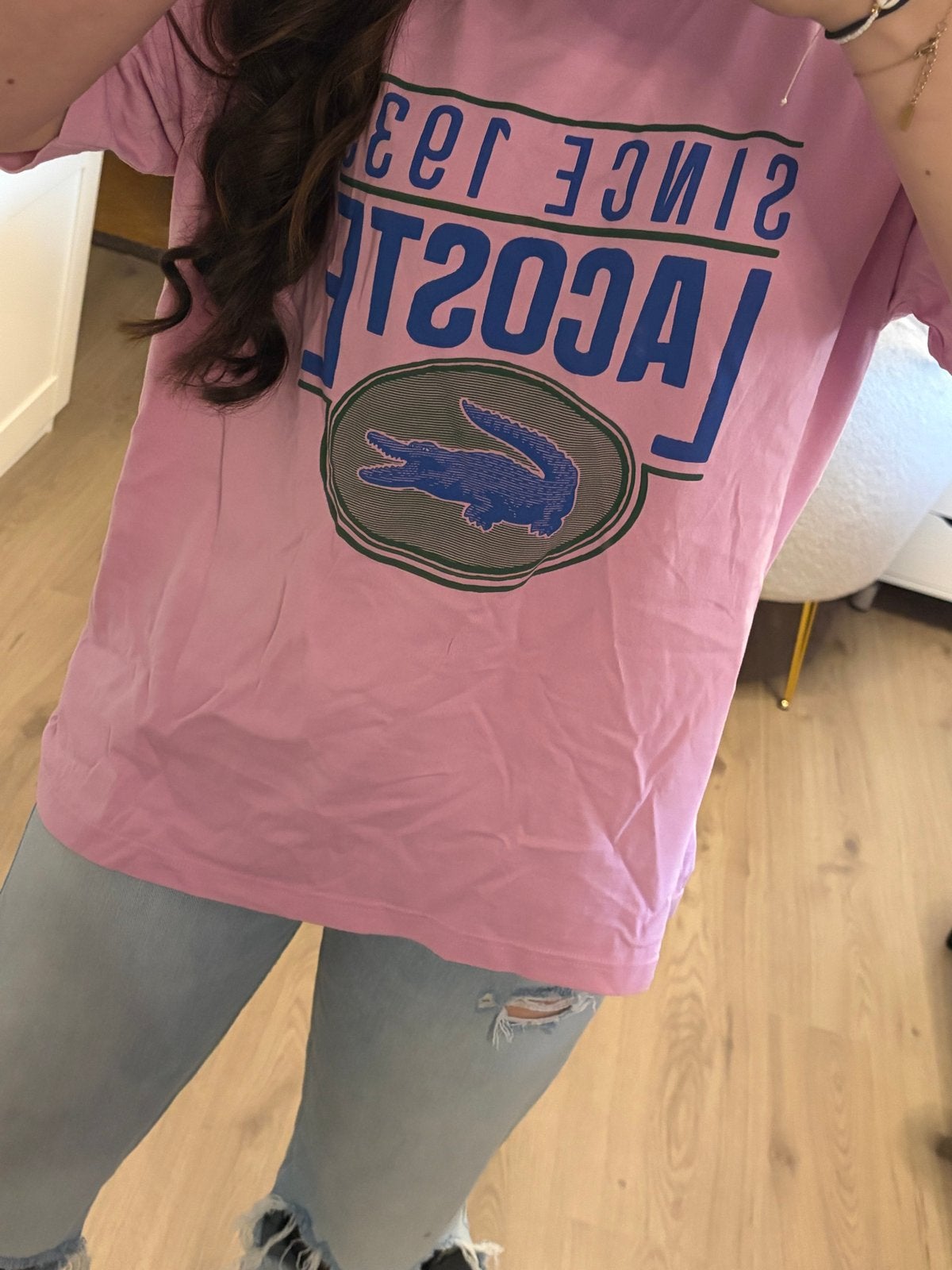 Roze Lacoste T-shirt met logo - Maat M, Kleding | Dames, Maat 38/40 (M), Ophalen of Verzenden, Zo goed als nieuw, Korte mouw