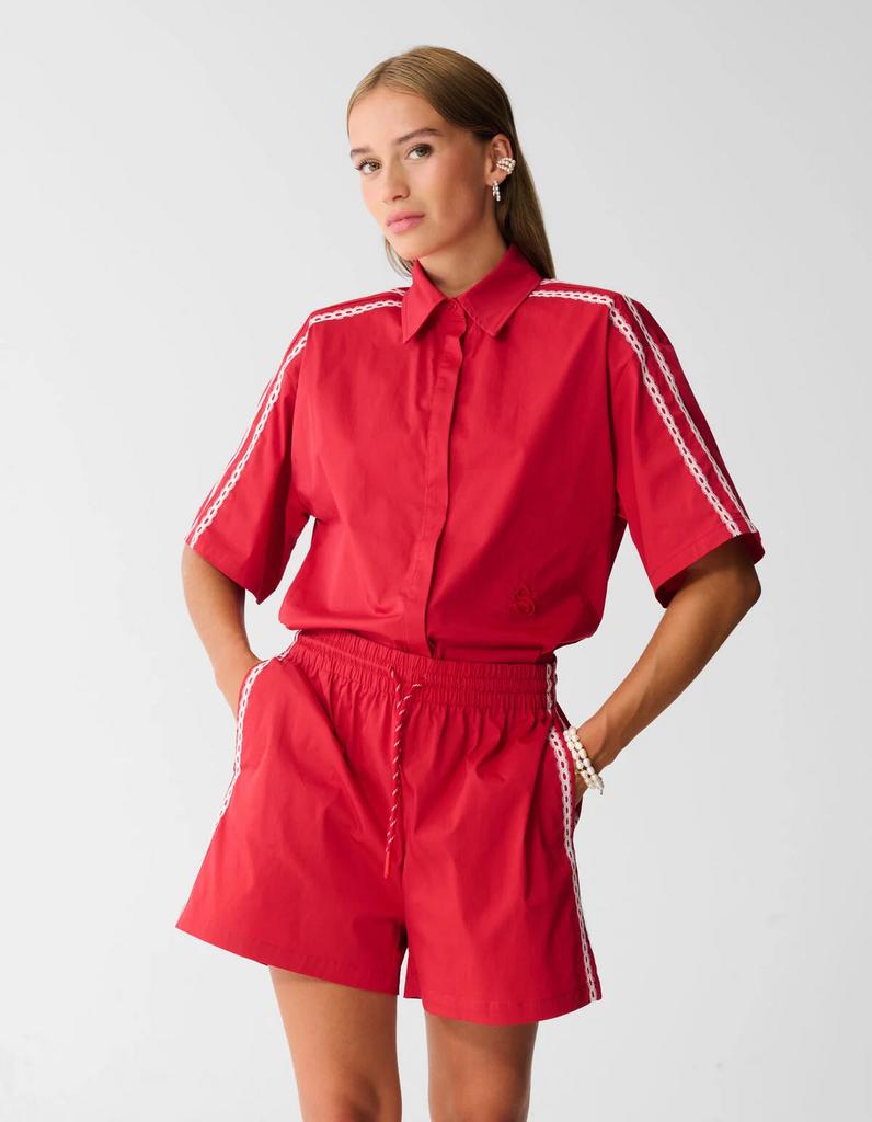 Zara shoeby M L nieuw set rood short blouse katoen details, Kleding | Dames, Ophalen of Verzenden, Nieuw, Maat 38/40 (M), Rood