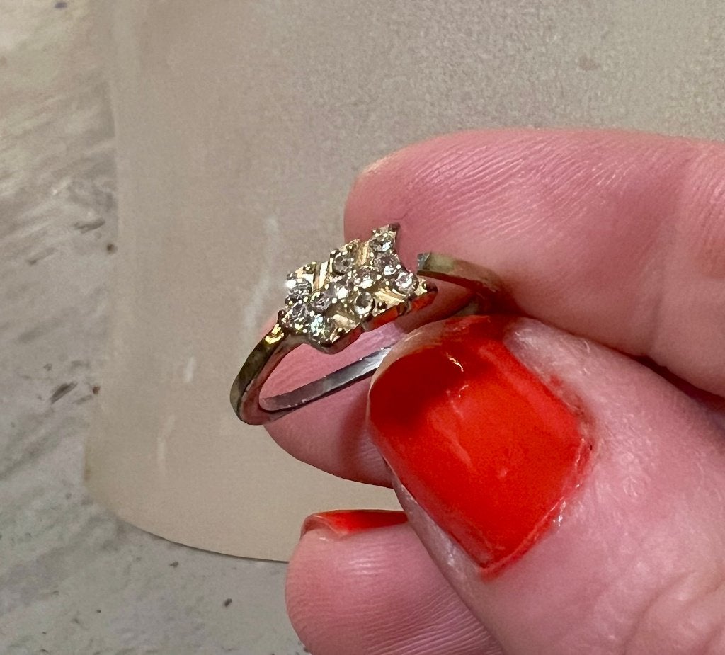 Vintage zilverkleur retro boho strass ring costume jewelry, Overige materialen, Ophalen of Verzenden, Zo goed als nieuw, 17 tot 18