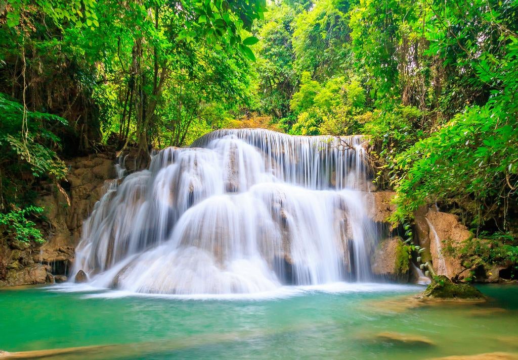 Waterval fotobehang Thailand, Ook op maat, Fotobehang4you, Verzenden, Fotobehang, Groen