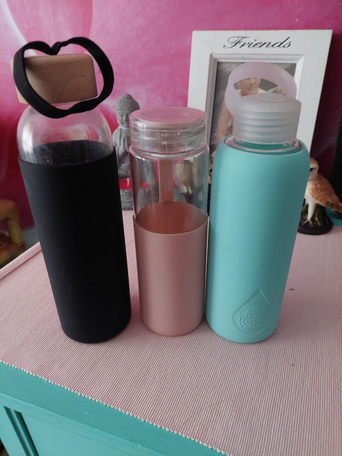 Set van 3 glazen drinkflessen met siliconen hoes, Ophalen, Zo goed als nieuw, Meerkleurig, Overige merken