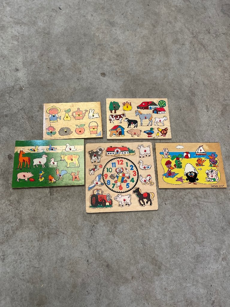 Houten Insteekpuzzels (5 stuks) - Ook per stuk verkrijgbaar, Kinderen en Baby's, Speelgoed | Kinderpuzzels, 2 tot 4 jaar, Gebruikt
