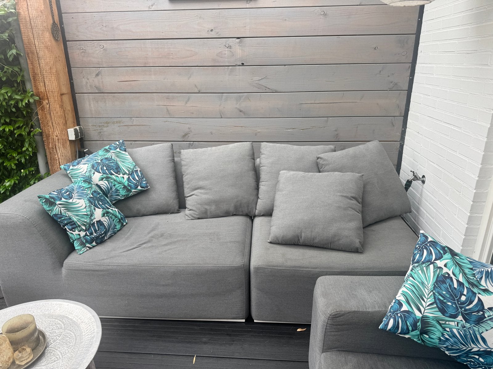 Grijze Loungebank met losse stoel - Sunbrella stof, Ophalen, Overige materialen, Gebruikt, 3 zitplaatsen