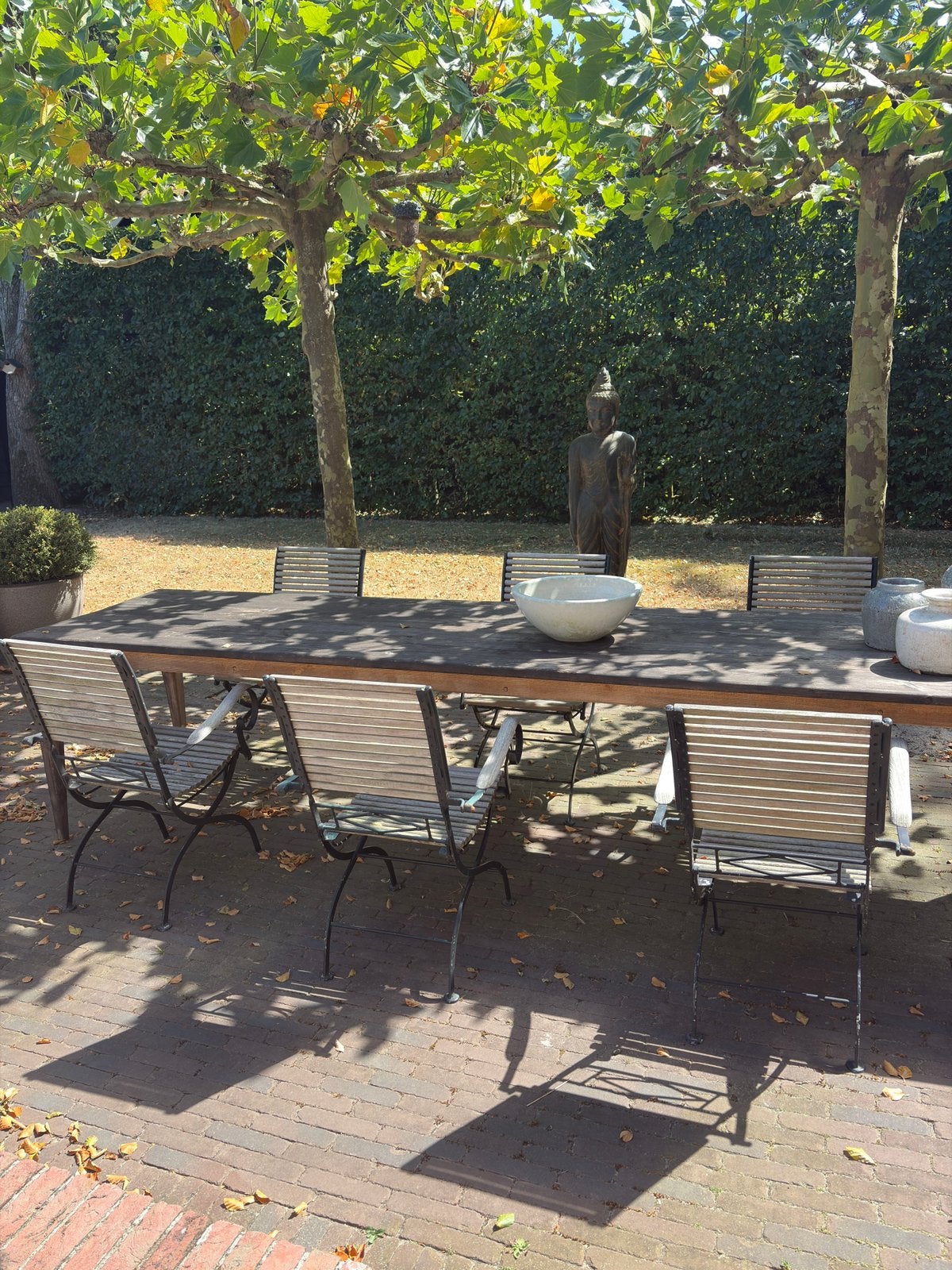 Gietijzeren teakhouten tuinstoelen, Tuin en Terras, Tuinstoelen, Ophalen, Gebruikt, Teakhout, Inklapbaar
