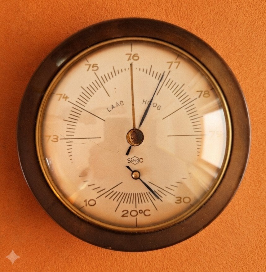 Vintage Barometer & Thermometer Jaren '60 - Werkend, Audio, Tv en Foto, Weerstations en Barometers, Kolibrivintagehal@gmail.com
