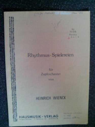Heinrich Wienck - Rhythmus-Spielereien für Zupforchester, Muziek en Instrumenten, Bladmuziek, Gebruikt, Banjo of Mandoline, Ophalen of Verzenden