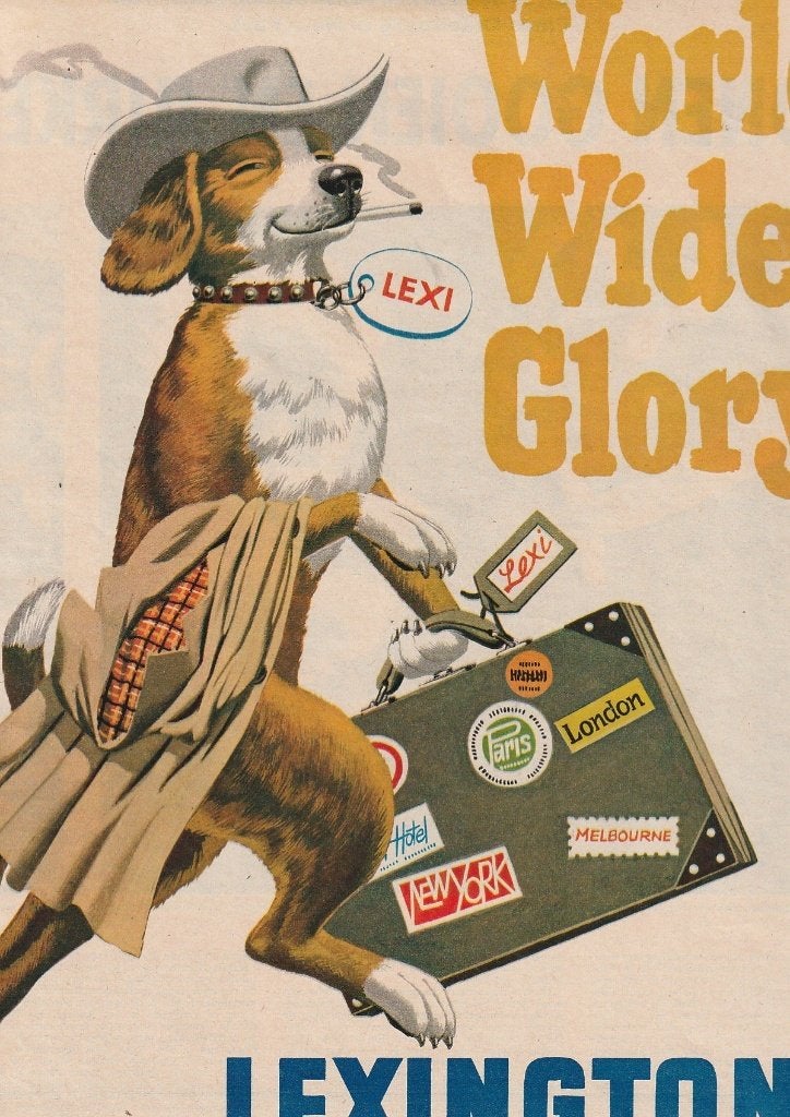 Retro reclame 1962 Lexington sigaretten hond met zijn koffer, Verzenden, Overige typen