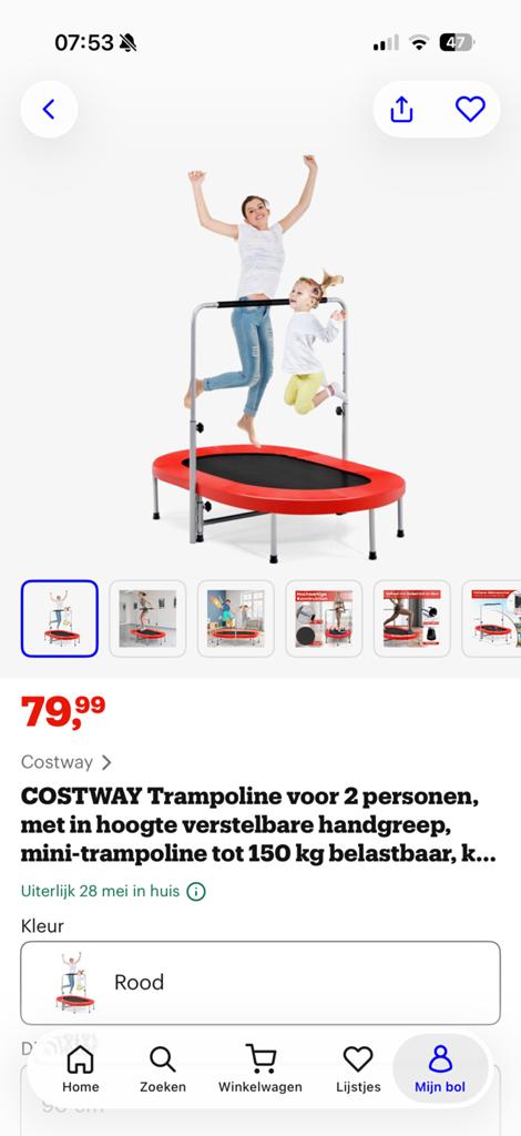Costway Trampoline met handgreep - Rood/Zwart, Ophalen, Zo goed als nieuw