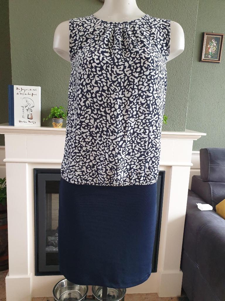 Devernois prachtige blauw wit zijden jurk jurkje mt 38 40 M, Kleding | Dames, Maat 38/40 (M), Zo goed als nieuw, Knielengte, Devernois