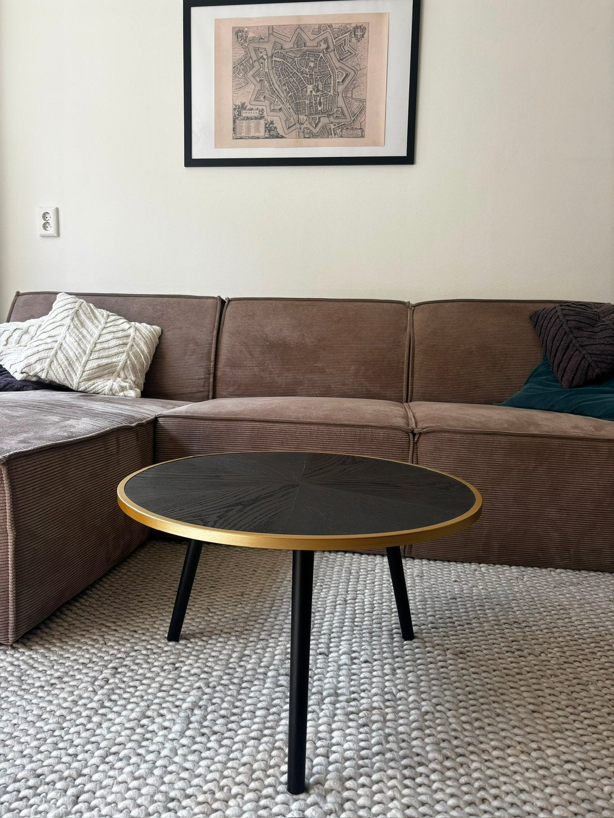 Bijzettafel hout- zwart/goud (35x60x60cm), Ophalen, Rond, 50 tot 100 cm, Zo goed als nieuw