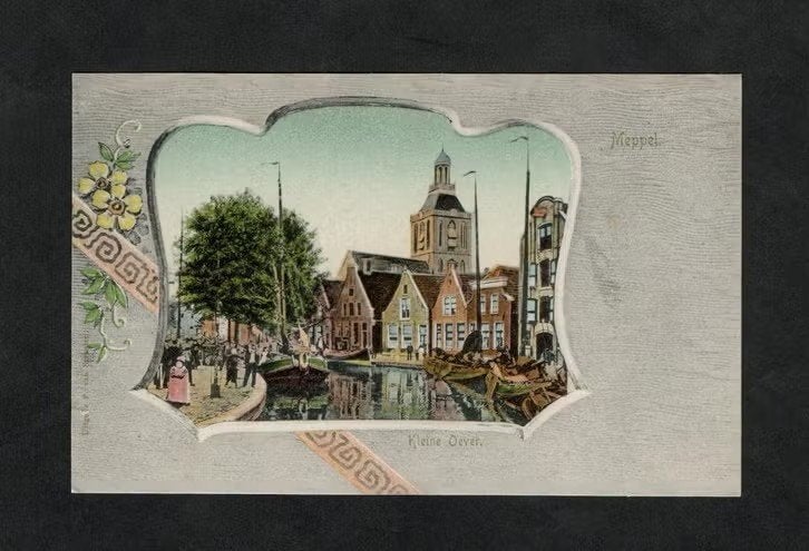 Meppel Kleine Oever Stadsgezicht Boten., Ophalen of Verzenden, Voor 1920, Ongelopen, Drenthe