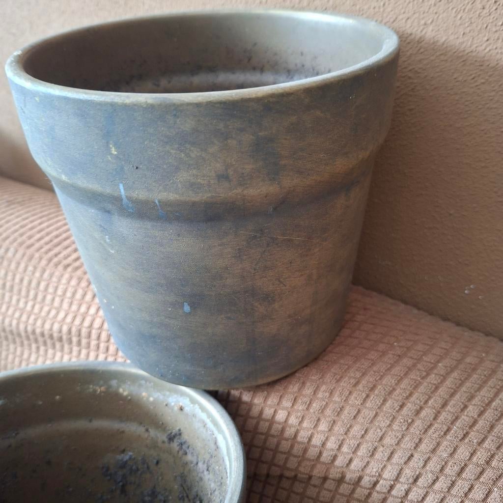 Set van 3 gouden potten, Tuin en Terras, Bloempotten, Ophalen, Rond, Zo goed als nieuw, Aardewerk