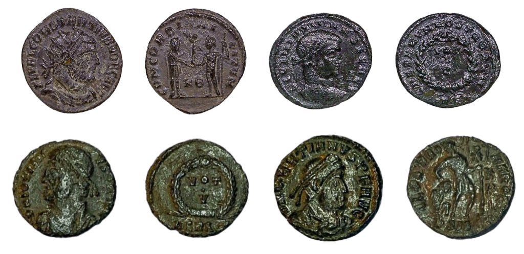 4 Romeinse munten - late periode, Verzenden, Italië, Setje