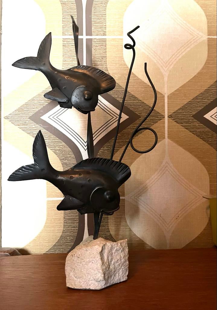 Retro jaren 60 70 metalen sculpturen vissen, Ophalen of Verzenden, Huis en Inrichting