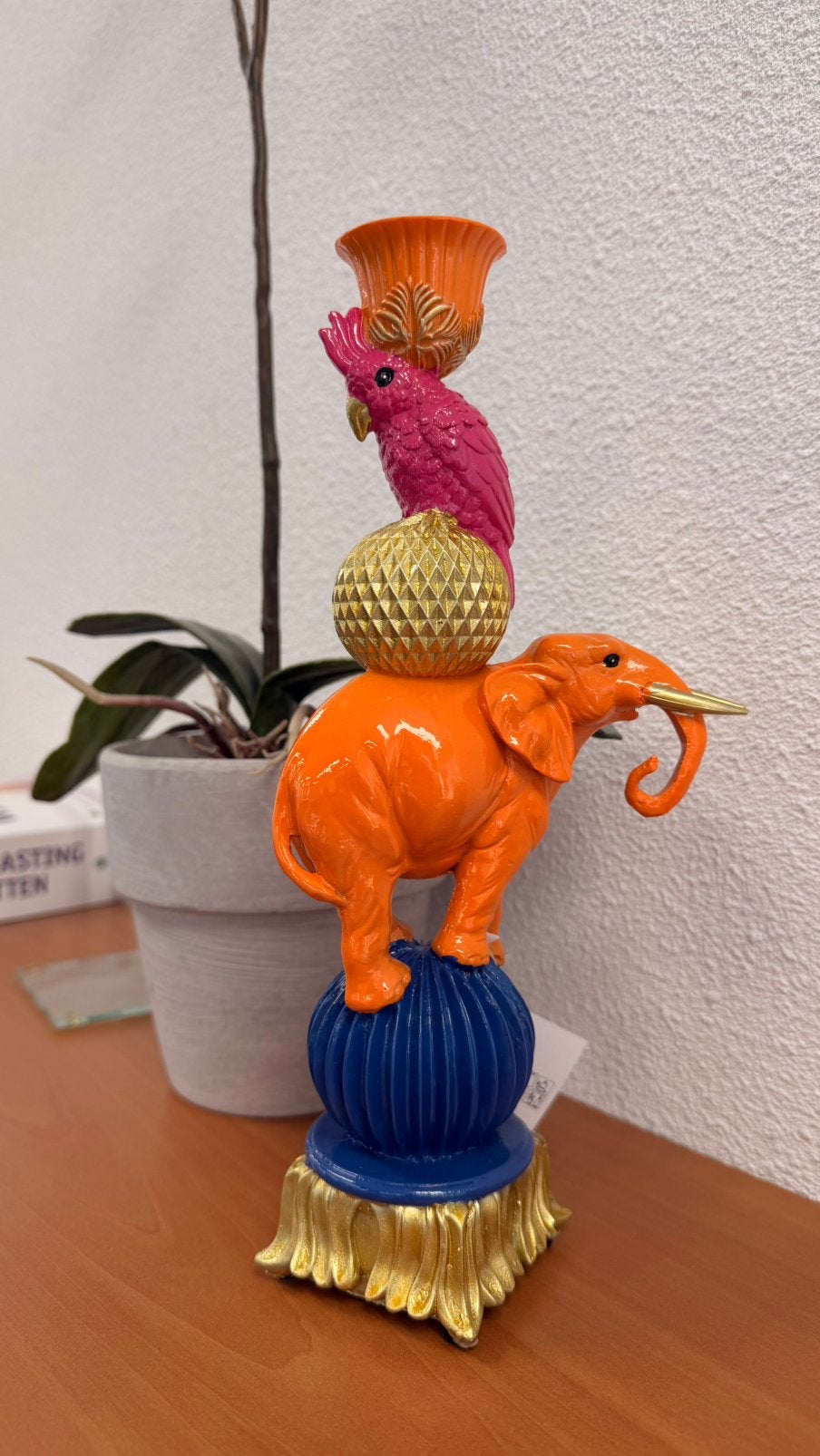 Kandelaar olifant en papegaai, Verzenden, Nieuw, Overige materialen, Minder dan 25 cm