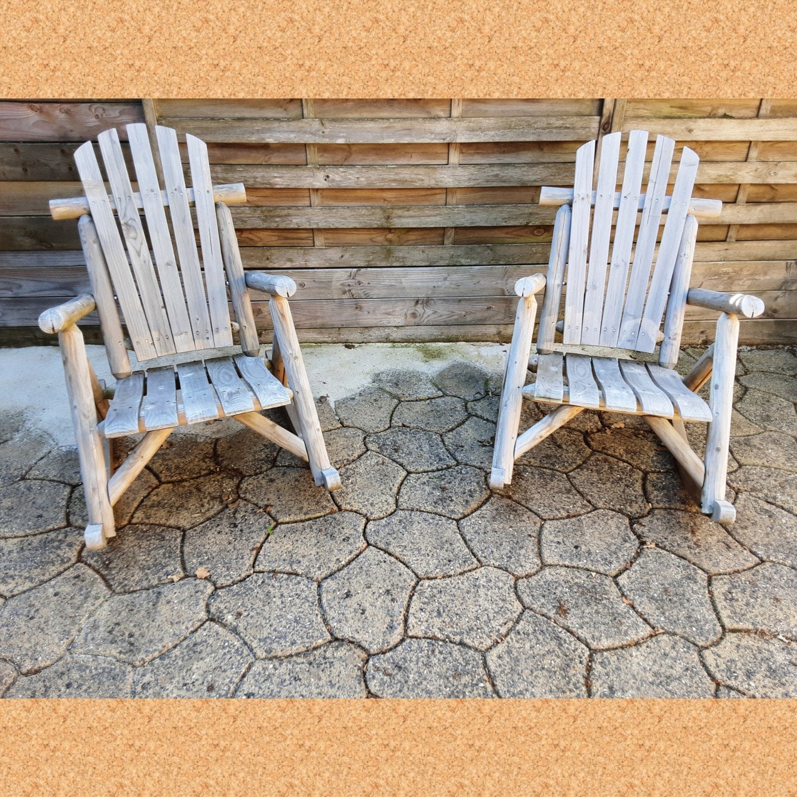 2 Degelijke houten schommelstoelen voor buiten., Ophalen, Gebruikt, Hout