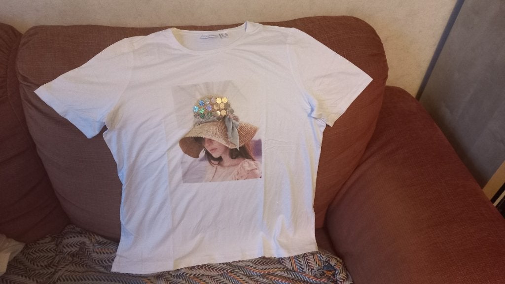 Wit T-shirt met print en pailletten, Wit, Maat 46/48 (XL) of groter, Nieuw, Ophalen of Verzenden