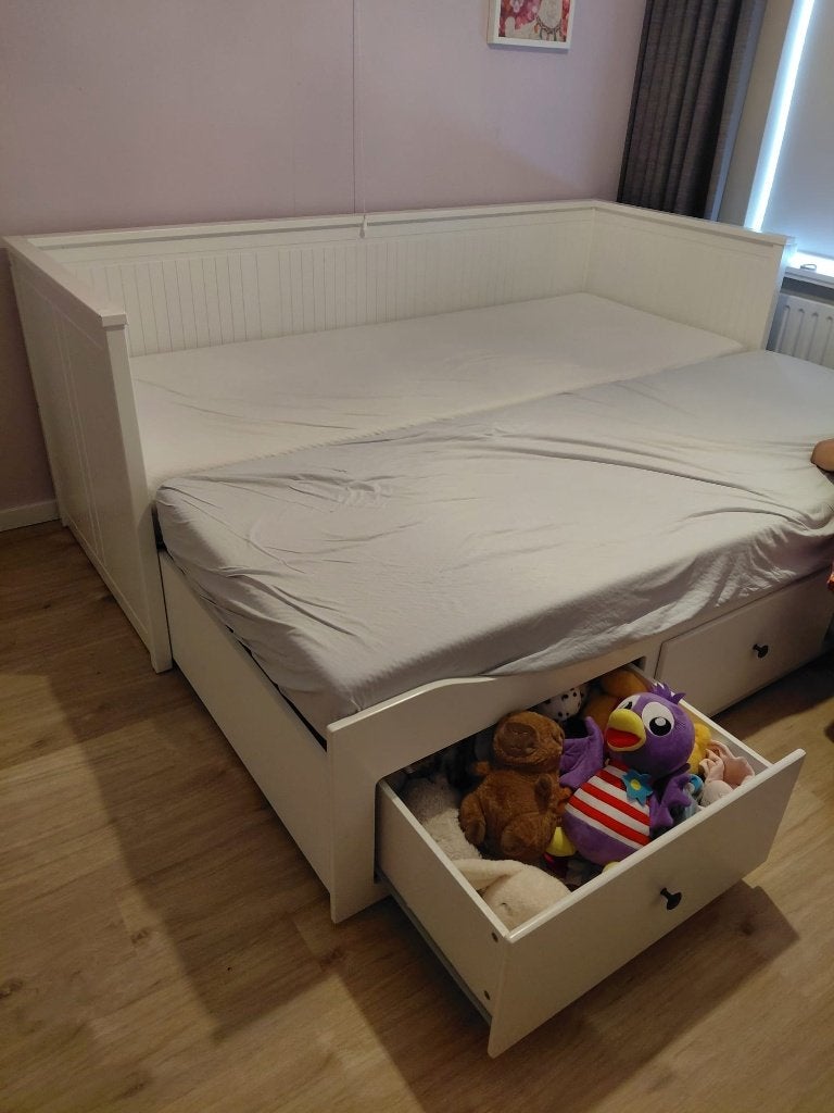 Bedbank uitschuifbaar, Eenpersoons, Wit, Ophalen of Verzenden, 80 cm