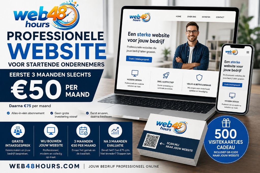 Website voor starters – €50 p/m + 500 visitekaartjes cadeau, Webdesign